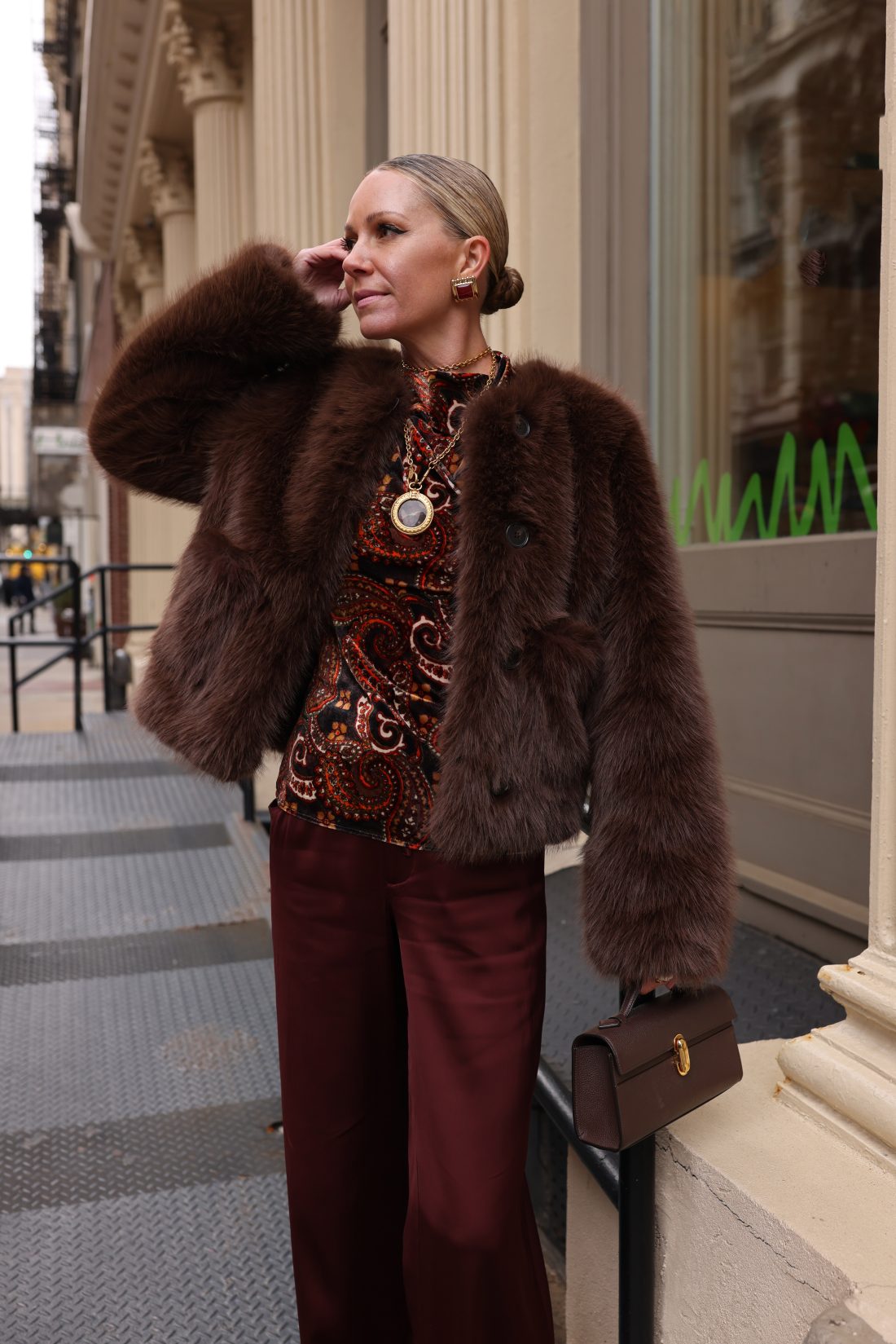 Holiday date night pieces, faux fur jacket