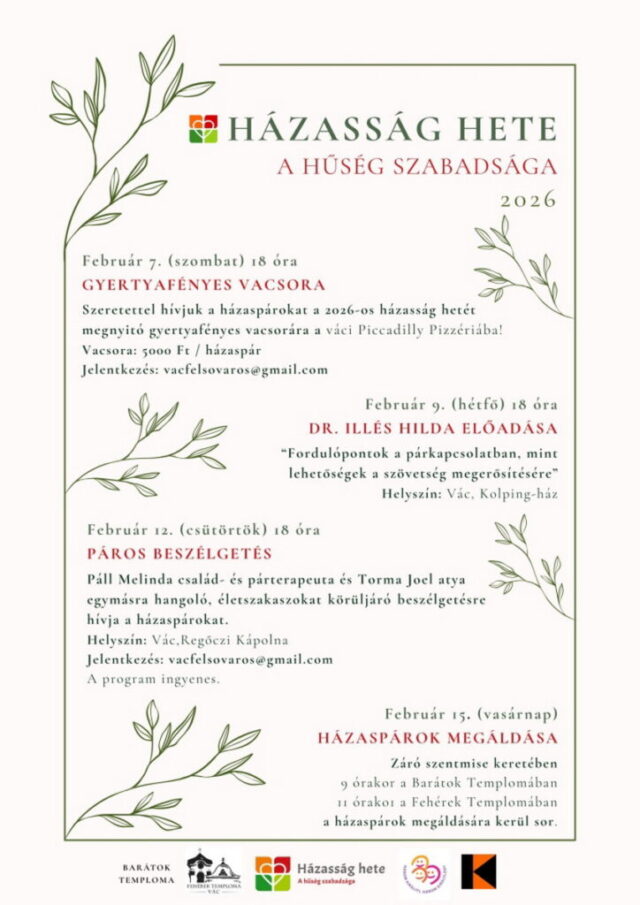 Házasság hete dunakeszi, váci, veresegyházi, verőcei programokkal, kezdeményezésekkel Házasság hete dunakeszi, váci, veresegyházi, verőcei programokkal, kezdeményezésekkel 2026