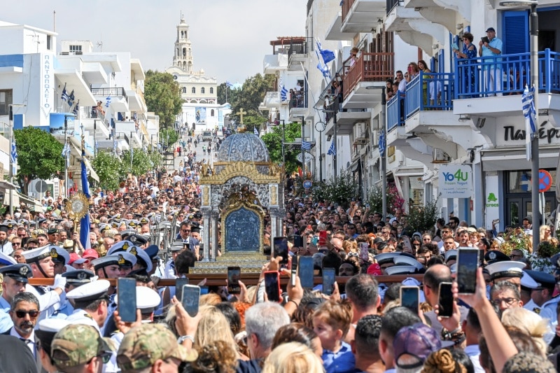 Dormition day on tinos island, greece, august 15, 2023.