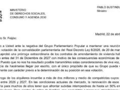 Bustinduy manda una carta a Feijóo para que apoye la prórroga de los alquileres: «Es una medida razonable y necesaria» 2026 Bustinduy manda una carta a Feijóo para que apoye la prórroga de los alquileres: "Es una medida razonable y necesaria" 2026
