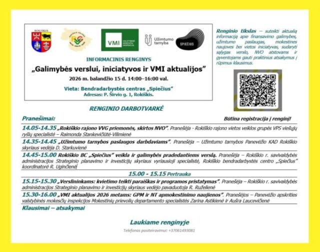 Domitės finansavimo galimybėmis, planuojate kurti verslą ar norite sužinoti apie 2026 m. mokesčių pokyčius? 2026