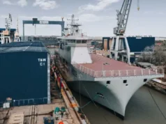 Primul portavion pentru drone din Europa a fost lansat la apă la Galaţi 2026 Primul portavion pentru drone din Europa a fost lansat la apă la Galaţi 2026