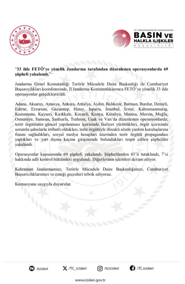Trabzon dahil 33 İlde FETÖ’ye flaş operasyon: 69 şüpheli yakalandı... 2026