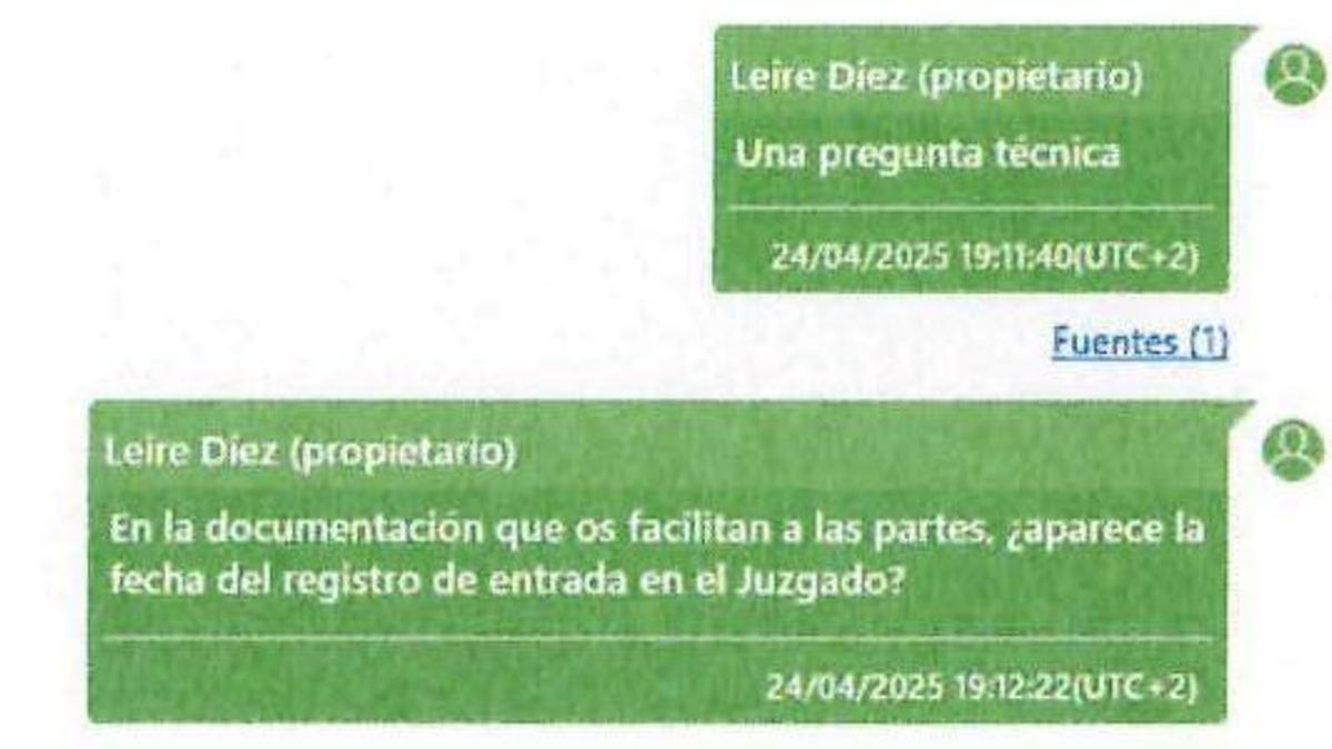 El caso leire agudiza un choque entre la guardia civil y el gobierno que se prolonga ocho años 2026 - justicia - iustitia. Bg Una conversación recogida en el sumario en la que leire díez se interesa por cómo puede saber la fecha de registro de entrada de los documentos de la uco