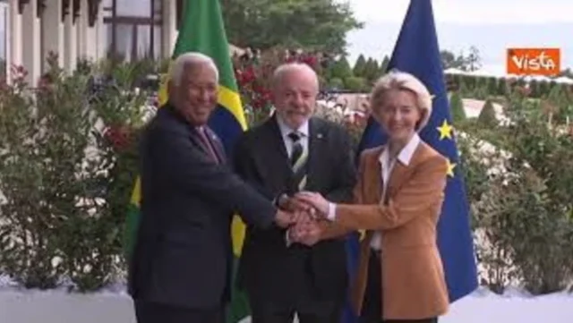 I leader Ue von der Leyen e Costa incontrano Presidente brasiliano Lula al G per un bilaterale I leader Ue von der Leyen e Costa incontrano Presidente brasiliano Lula al G7 per un bilaterale 2026