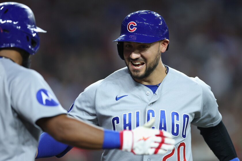 Cubs designated hitter michael conforto celebrates after hitting a home run in a game against the diamondbacks on aug. 24.