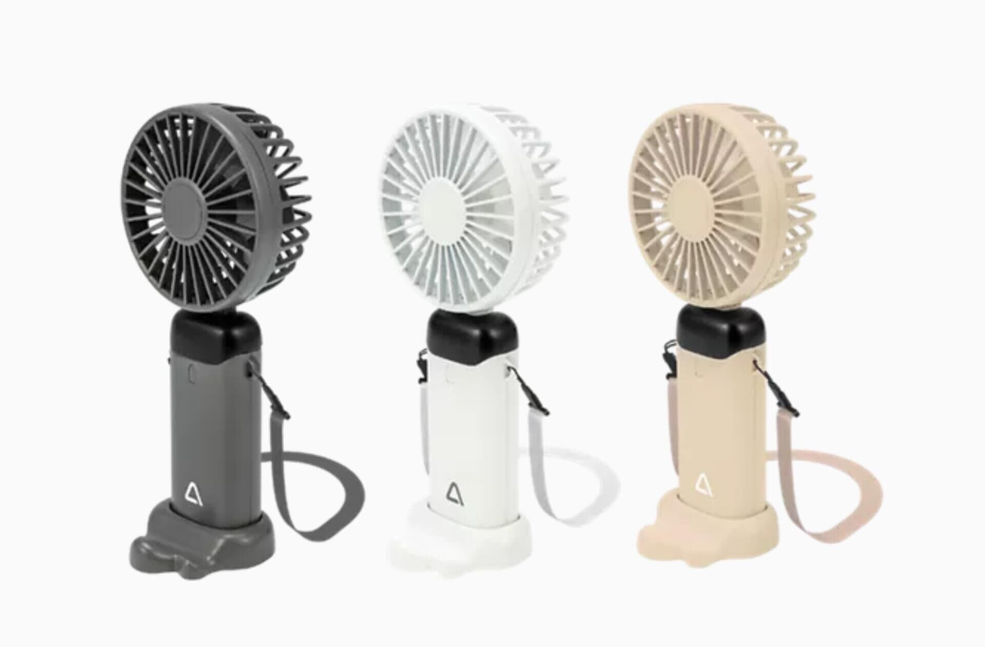 Drei Farbvarianten des "Ambiano Aufladbarer Mini-Ventilator"