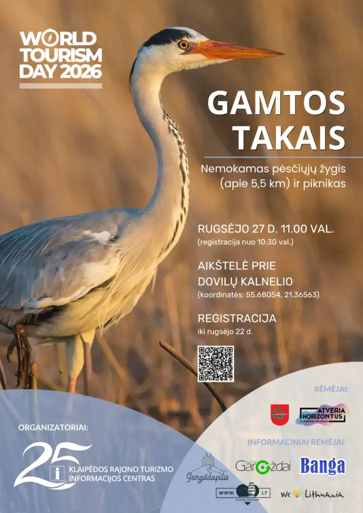 Klaipėdos rajono turizmo informacijos centras kviečia į pėsčiųjų žygį gamtos takais 2026 klaip dos rajono turizmo informacijos centras kvie gamt iustitia. Bg rugsėjo 27 d. Visame pasaulyje minima pasaulinė turizmo diena. Šia proga kviečiame kartu leistis į žygį ir atrasti klaipėdos rajoną kitomis spalvomis! Šiemet jums... Klaipėdos rajono turizmo informacijos centras kviečia į pėsčiųjų žygį gamtos takais 2026 2026-09-08 10:55:57 teisingumas - iustitia. Bg