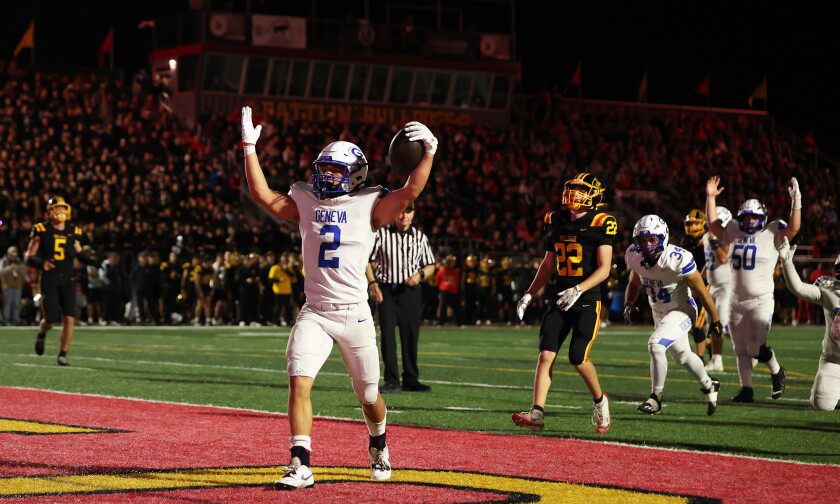 Nelson wendell's four tds and 355 total yards leads geneva past batavia 2026 - justice Geneva's nelson wendell (2) scores one of his first half touchdowns against batavia.