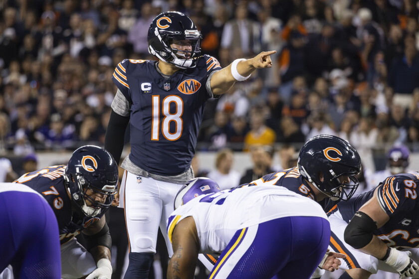 It's never too early for bears to make statement in bruising, relentless nfc north 2026 - justice Chicago bears quarterback caleb williams #18 prepares to take the snap during the second half against the minnesota vikings at soldier field, monday, sept. 8, 2025. | ashlee rezin/sun-times