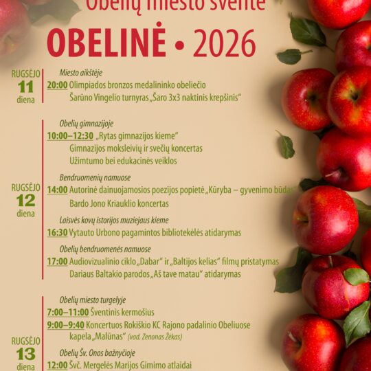 Obelių miesto šventė obelinė 2026 2026 obeli miesto vent obelin 2026 2026 18 iustitia. Bg gimtasis rokiškis
2026 m. Rugsėjo 11–13 d. Obeliuose
obelių miesto šventė obelinė 2026
šventės programa
rugsėjo 11 d. Miesto aikštėje
20. 00 val. Olimpiados bronzos medalininko... Obelių miesto šventė obelinė 2026 2026 2026-09-08 13:29:39 teisingumas - iustitia. Bg