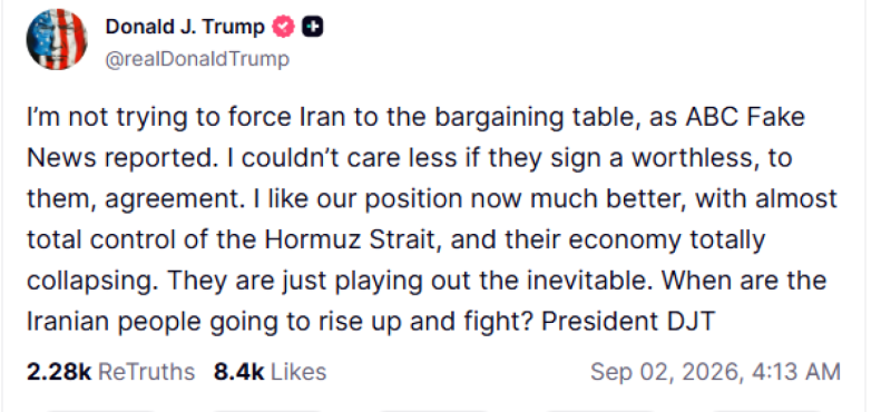 Trump për teheranin: nuk më intereson nëse nënshkruajnë një marrëveshje, kemi kontroll të plotë të ngushticës së hormuzit 2026 - юстиция Trump për teheranin: nuk më intereson nëse nënshkruajnë një marrëveshje, kemi kontroll të plotë të ngushticës së hormuzit 2026 trump teheranin nuk intereson nshkruajn marr veshje kem me tone të ashpra, donald trump ka reaguar sërish për situatën me iranin, duke mohuar se shba-të po përpiqen të... Iustitia. Bg trump për teheranin: nuk më intereson nëse nënshkruajnë një marrëveshje, kemi kontroll të plotë të ngushticës së hormuzit 2026 2026-09-02 09:07:28 юстиция
