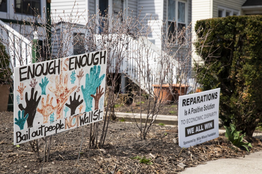 Doj allowed to join lawsuit against evanston reparations program for black residents 2026 - justice Pro-reparations yard signs sit outside homes in evanston, just over a week after the evanston city council approved a first-in-the-nation reparations plan to make amends for historical wrongs against black residents, tuesday afternoon, march 30, 2021.