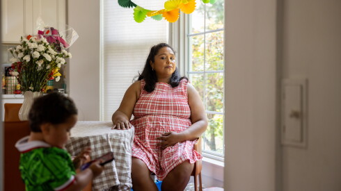 How we photographed the new baby penguins at brookfield zoo 2026 - justice Eleanor grano sits in the kitchen of her riverside home with her two-year-old son, cinco.