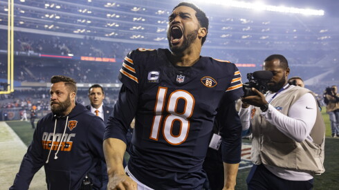 How we photographed the new baby penguins at brookfield zoo 2026 - justice Chicago bears quarterback caleb williams #18 celebrates as he walks off the field.