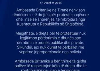 Kaos në tiranë, ambasada britanike: e drejta për të protestuar nuk legjitimon dhunën 2026