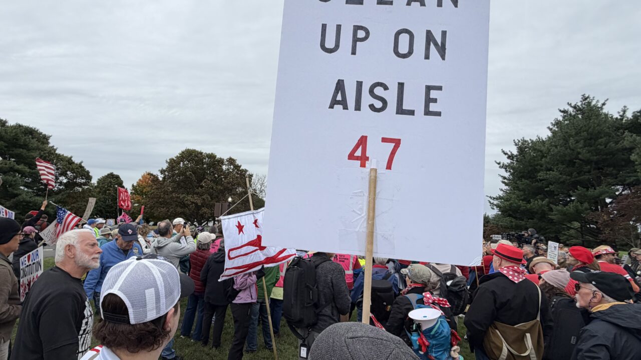 Residents came together in Washington, D.C., over the weekend to join in on the latest iteration of the "No Kings" rallies being held nationwide. (WTOP/Jimmy Alexander)