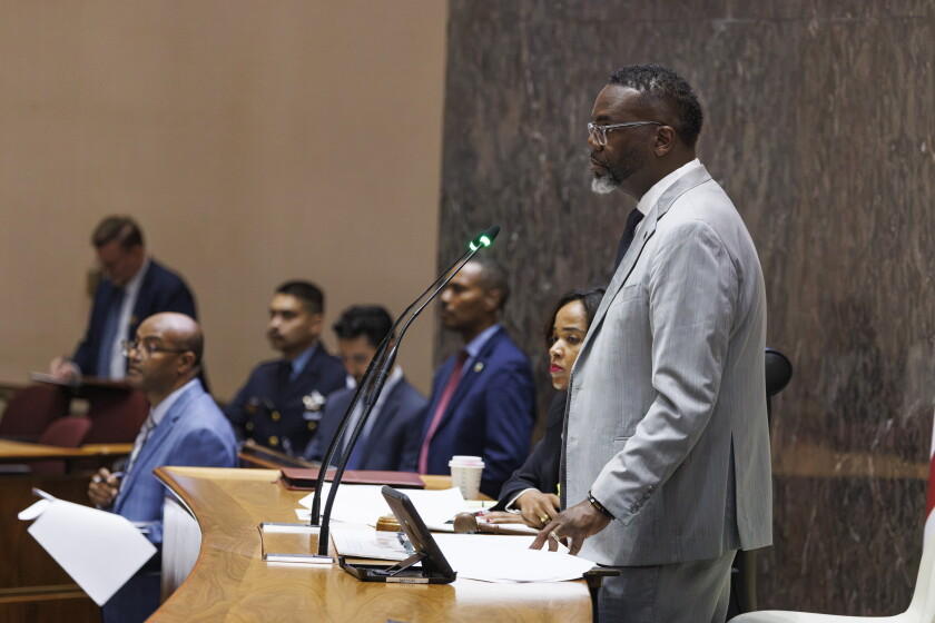 Mayor johnson renews fight for his failed corporate head tax 2026 - justice Mayor brandon johnson during a city council meeting at city hall oct. 14.