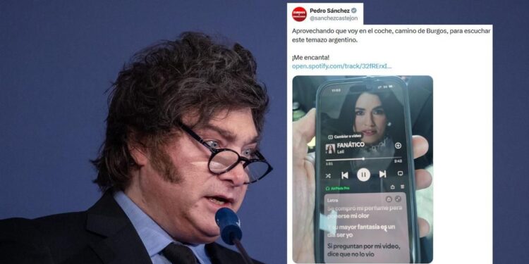 Sánchez comparte el "temazo" con el que lali espósito respondió a su choque con milei: "su mayor fantasía es un día ser yo" 2026 - justicia - iustitia. Bg Sánchez comparte el "temazo" con el que lali espósito respondió a su choque con milei: "su mayor fantasía es un día ser yo" 2026
