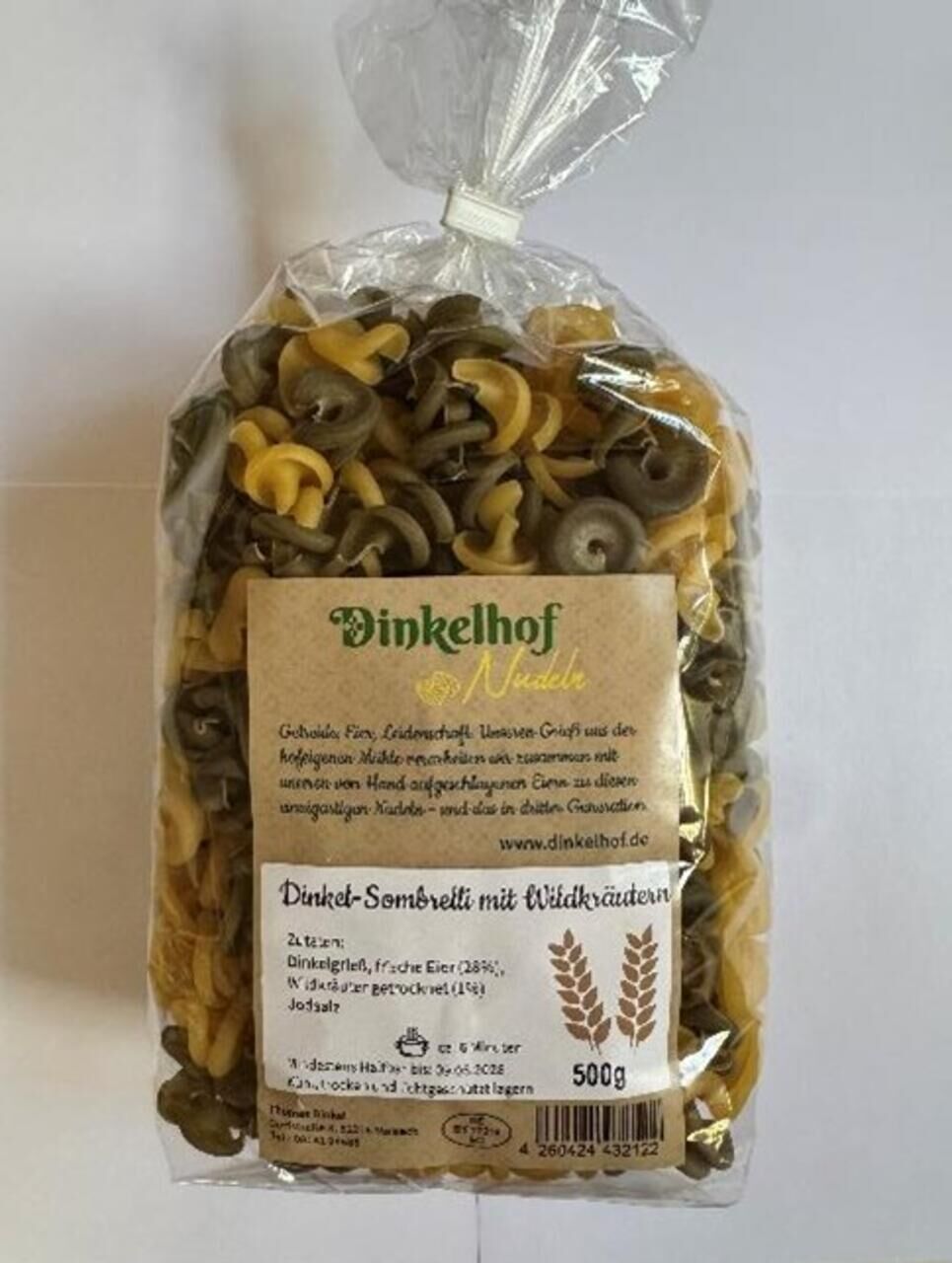 Nudel-rückruf wegen salmonellen: hersteller rufen pasta vorsorglich zurück 2026 - iustitia. Bg - gerechtigkeit Packung der betroffenen dinkel sombrelli mit wildkräutern von dinkelhof