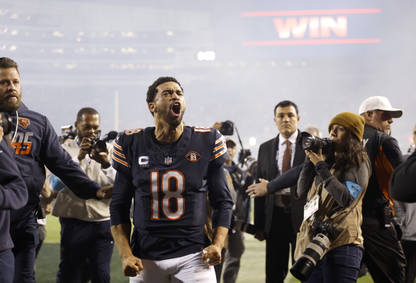 Optimist vs. Pessimist: there's no limit to what the bears can do over the final 10 games 2026 - justice Chicago, illinois - october 22: caleb williams #18 of the chicago bears celebrates after defeating the new england patriots in the game at soldier field on october 22, 2026 in chicago, illinois. (photo by michael reaves/getty images) org xmit: 776511776