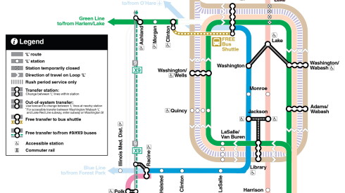 Mapa del desvío de la cta por el puente de lake street
