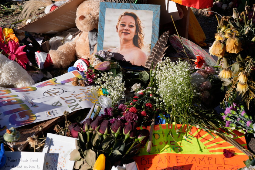 Renee good's family sues us government and immigration officials over her killing in minneapolis 2026 - justice Flowers and photos are left at a memorial site for renee good on saturday, jan. 31, 2026, in minneapolis.