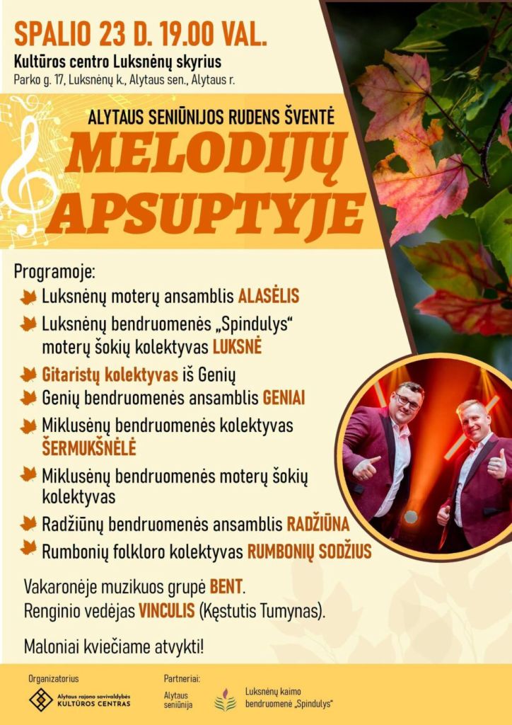 Renginių mozaika: luksnėnuose – rudens šventė „melodijų apsuptyje“ 2026 - teisingumas - iustitia. Bg Rudens šventė melodijų renginių mozaika: luksnėnuose – rudens šventė „melodijų apsuptyje“ 2026 rengini mozaika luksn nuose rudens vent melodij apsupty rudens šventė melodijų iustitia. Bg ruduo alytaus rajone kviečia į jaukius bendruomenių susitikimus, kuriuose skamba muzika, dainos ir netrūksta geros nuotaikos. Spalio pabaigoje luksnėnuose vyks tradicinė... Renginių mozaika: luksnėnuose – rudens šventė „melodijų apsuptyje“ 2026 2026-10-22 11:27:58 teisingumas - iustitia. Bg rudens šventė melodijų