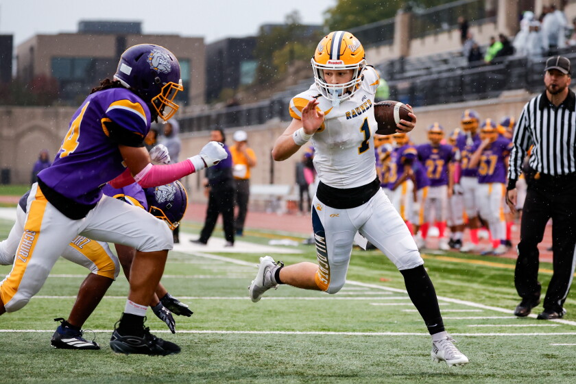 Ryden carrasco scores 3 tds as rauner beats schurz in winner-take-all battle for a state playoff berth 2026 - justice Rauner’s ryden carrasco (1) carries the ball for a touchdown against schurz at lane stadium.