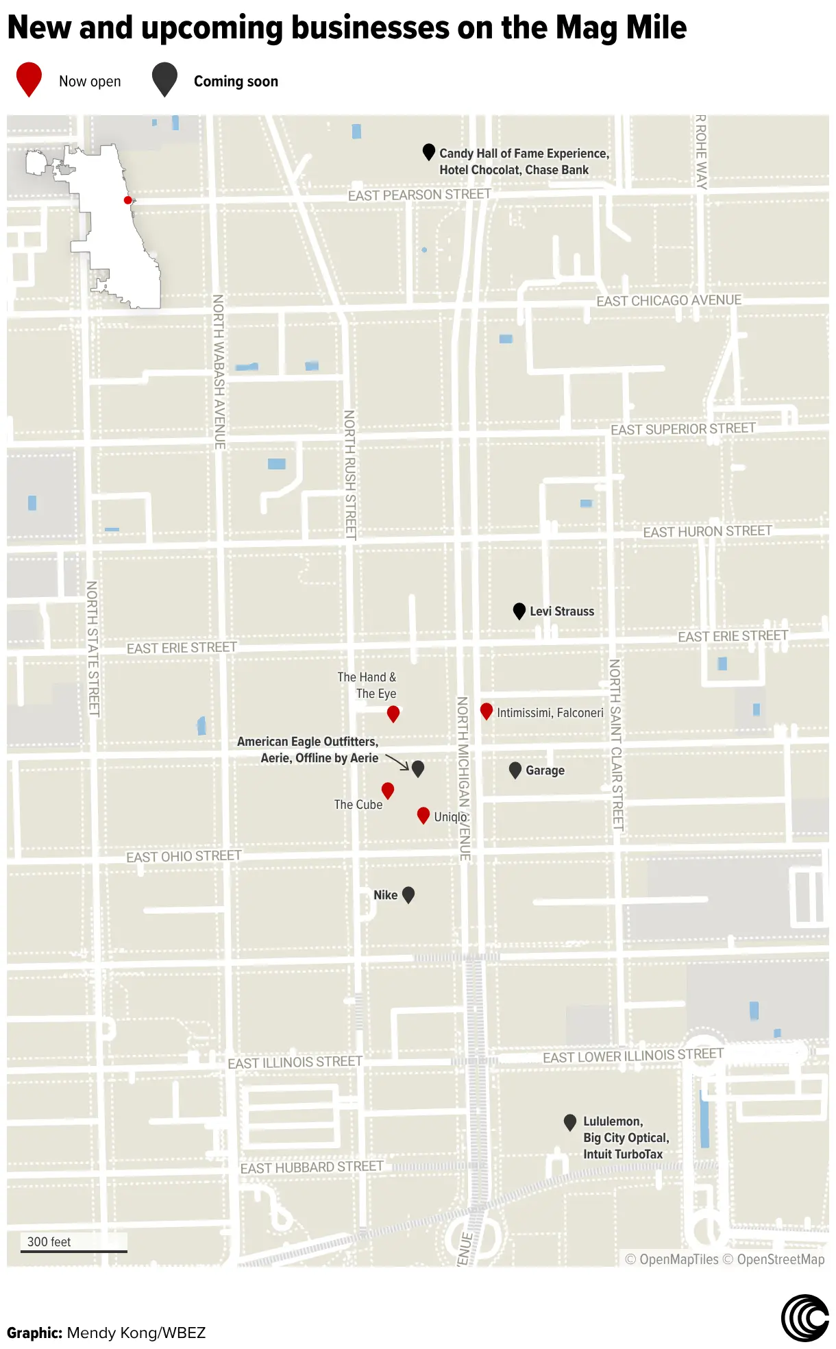 New and upcoming businesses on the mag mile (locator map)