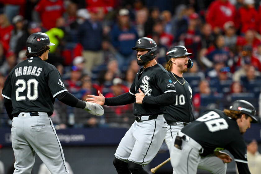 White sox hold on for victory over guardians to take 2-0 lead in alds showdown 2026 - justice Miguel vargas and braden montgomery celebrate during the white sox' three-run sixth.