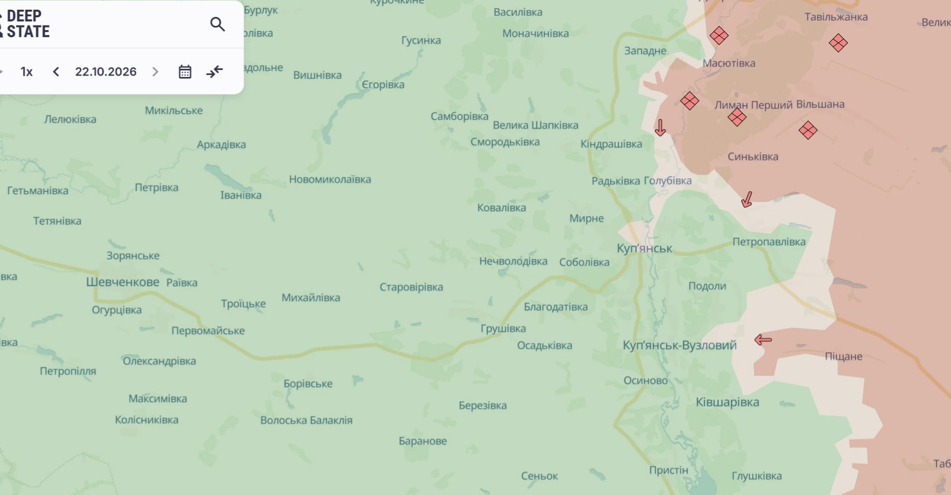 Ориентировочная карта боевых действий по состоянию на 22 октября в 22:19/DeepStateMap Ориентировочная карта боевых действий по состоянию на 22 октября в 22:19/DeepStateMap